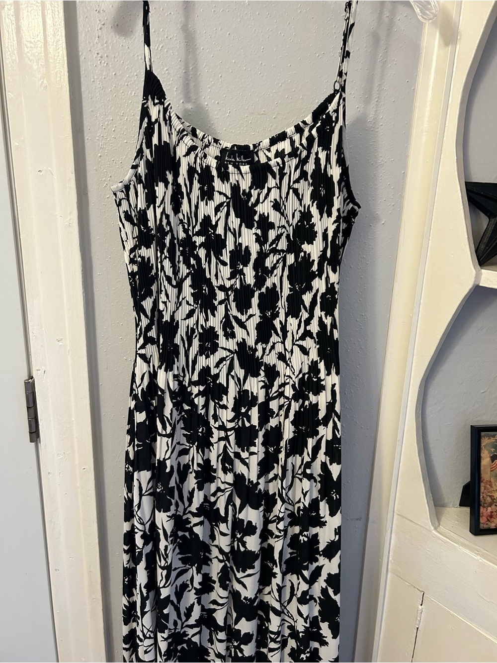 Nicole Miller Black & White Floral Maxi Dress with Spaghetti Straps
